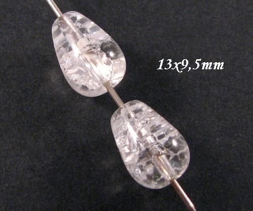 4708 - (2 buc) Cristale de gheata, sticla crackle, picatura, 13x9,5mm