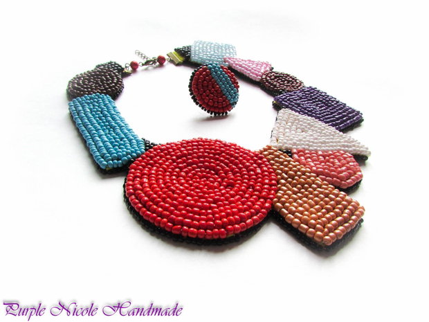 Colored Geometry - set handmade statement colier, inel