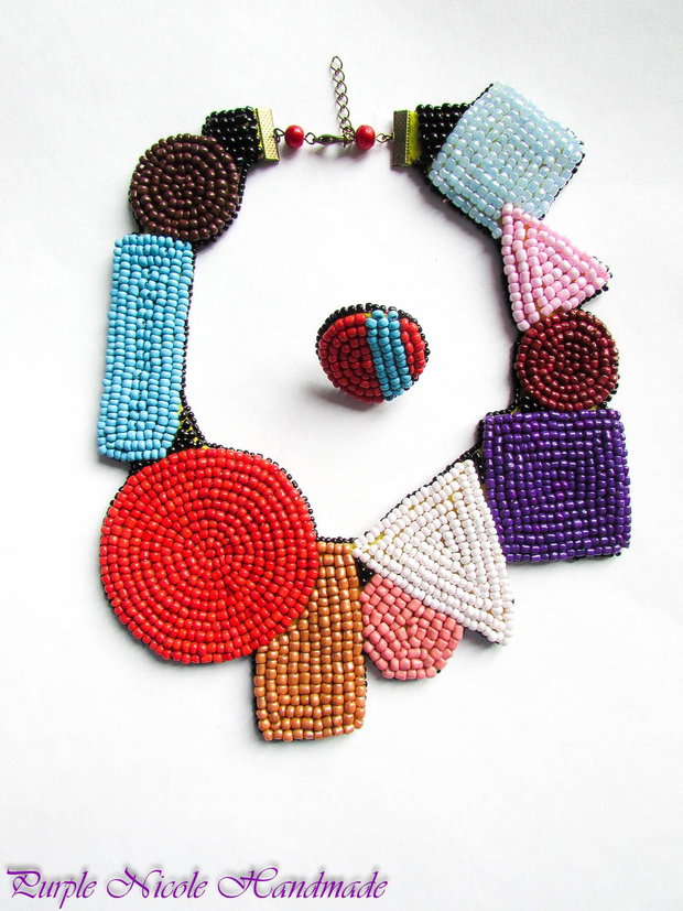 Colored Geometry - set handmade statement colier, inel