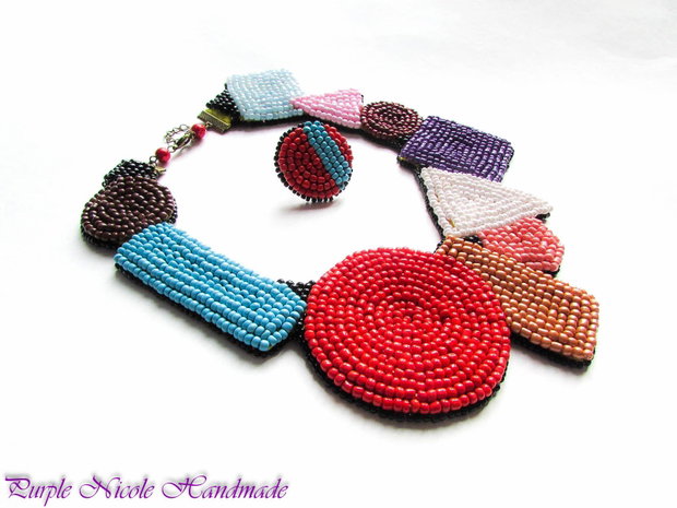 Colored Geometry - set handmade statement colier, inel
