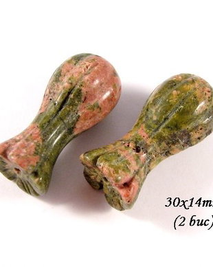4744 - (6 buc) Unakite sculptate, 30x14mm