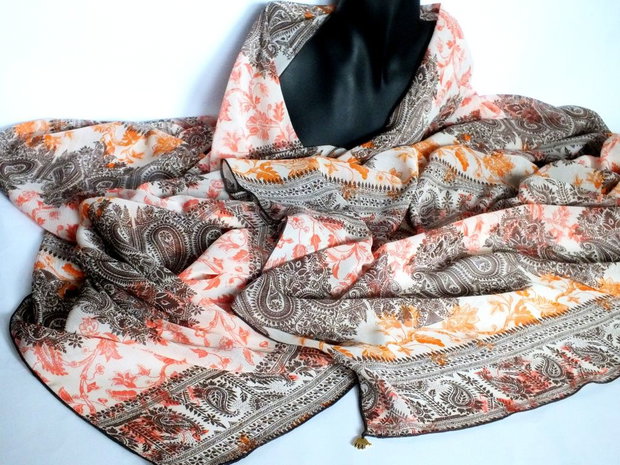 Esarfa   Maro+Orange cu imprimeu oriental (paisley)