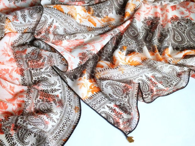 Esarfa   Maro+Orange cu imprimeu oriental (paisley)