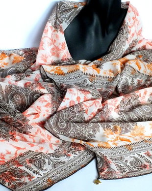 Esarfa   Maro+Orange cu imprimeu oriental (paisley)