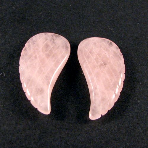 4733 - (2buc) Minipandantiv, aripi inger sculptate, cuartz roz, 24x12x5mm