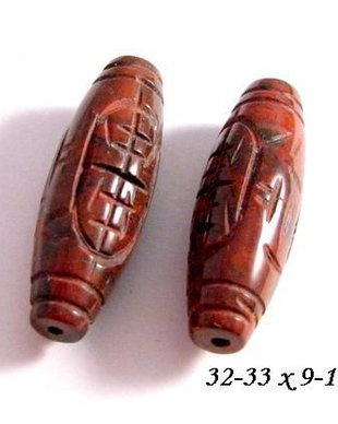 4628 - (2 buc) Jasp poppy sculptat, forma suveica, 32-33 x 9-10mm
