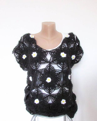 Daisy - bluza tunica mohair crosetata cu flori