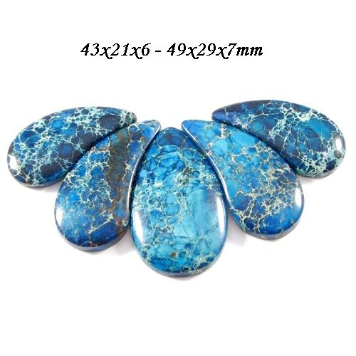 4783 - SET, baza colier pandantiv 5 piese, variscite, bleu albastru beige, virgula picatura lacrima