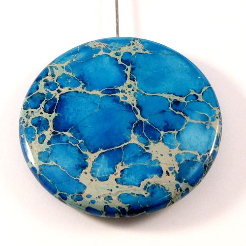 4758 - Pandantiv, variscite, disc, bleu albastru beige, 55x10mm