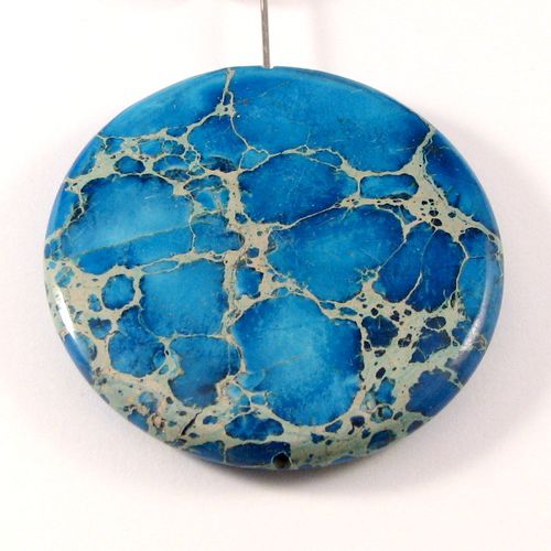 4758 - Pandantiv, variscite, disc, bleu albastru beige, 55x10mm