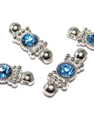 Distantiere cu strasuri albastre, 2 siruri, 21x8 mm