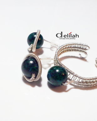 Set argint chrysocolla, cercei si inel