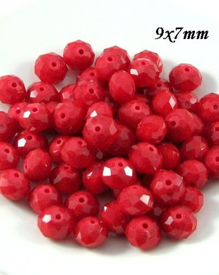 4803 - (59buc) Cristale sticla fatetata rosu 9x7mm