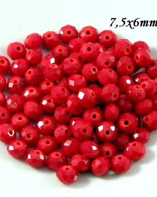 4804 - (150buc) Cristale sticla fatetata rosu 7.5x6mm