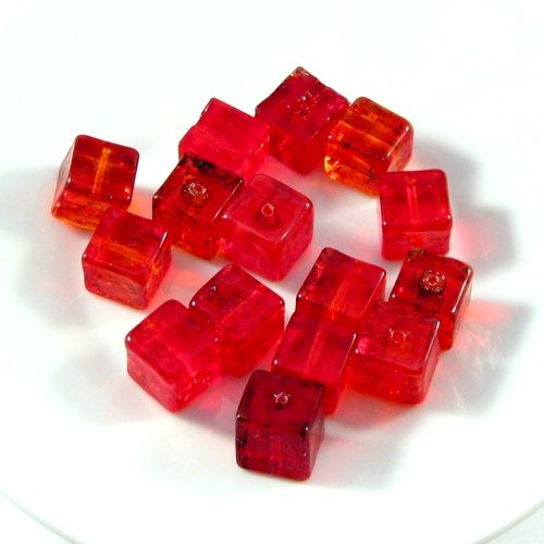 4807 - 15buc Margele sticla presata rosu cub 10mm