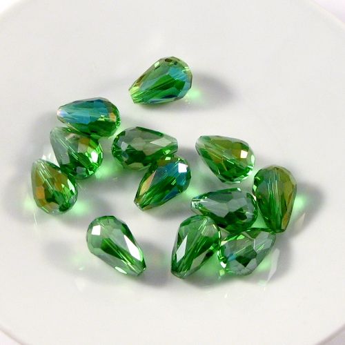 4815 - 6buc Cristale sticla fatetata verde 15x10mm