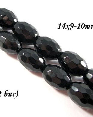 4161 - 10buc Margele onix negru butoias fatetate