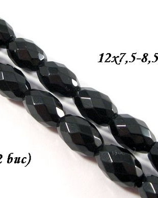 4162 - 8buc Margele onix negru butoias fatetate
