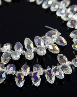 C1097 Briolete cristal sticla transparenta, 12x6mm