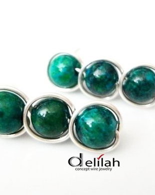 Cercei 3 sfere, chrysocolla