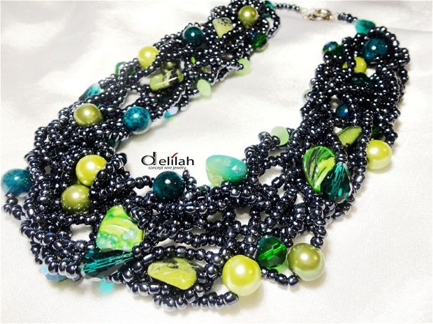 Statement Necklace, Grey and Green