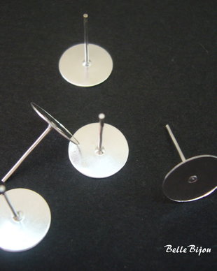 (10 perechi) Baza argintie pentru cercei cu platou de 8 mm, pentru lipit