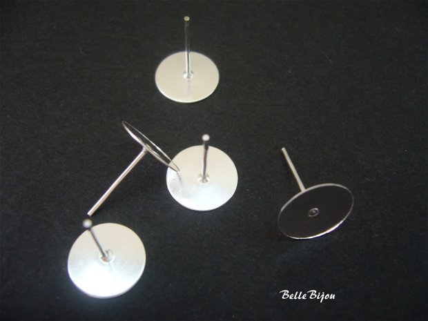 (10 perechi) Baza argintie pentru cercei cu platou de 8 mm, pentru lipit