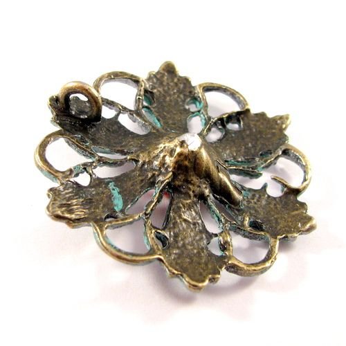 4881 - Pandantiv, floare, bronz, verdigris, argintiu mat