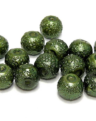 Perle creponate, 6 mm, verde inchis