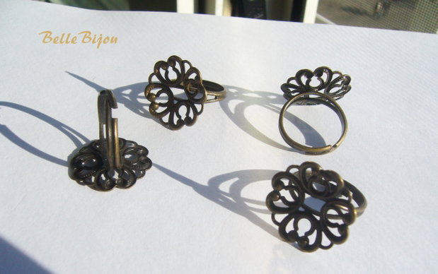 Baza inel reglabila finisaj bronz cu model dantelat usor arcuit de aprox 20 mm