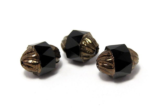 Margele din sticla, turbina, 10x8 mm, negre