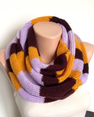Fular tricotat unisex galben violet maro