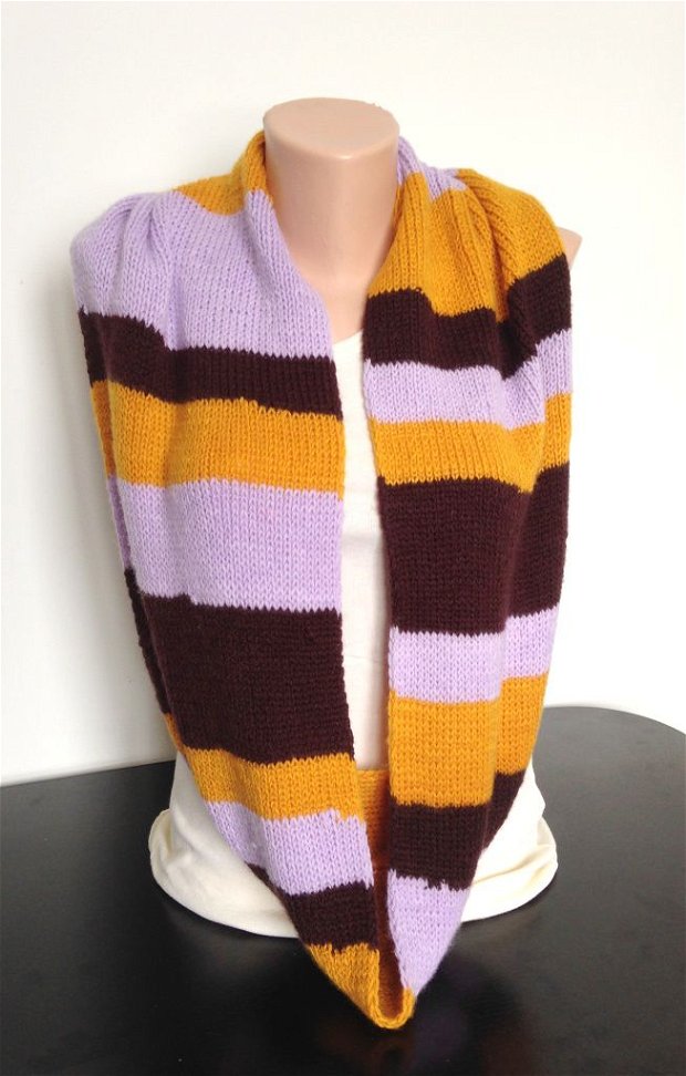 Fular tricotat unisex galben violet maro