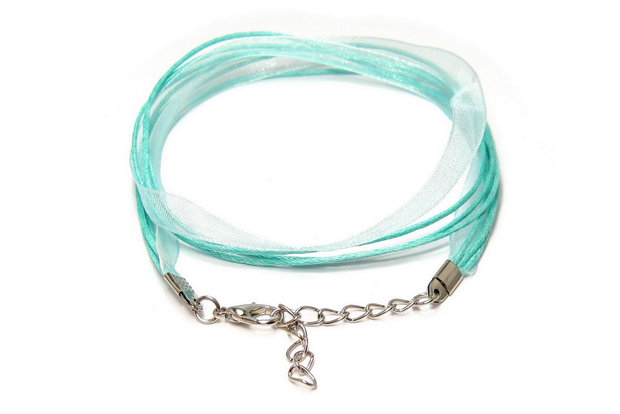 Snur din organza si ata cerata, 415x6 mm, turcoaz