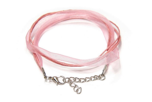 Snur din organza si ata cerata, 415x6 mm, roz inchis