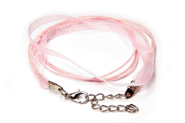 Snur din organza si ata cerata, 415x6 mm, roz