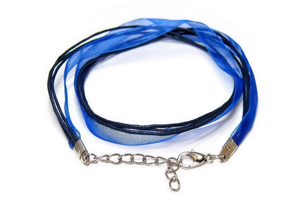 Snur din organza si ata cerata, 415x6 mm, albastru