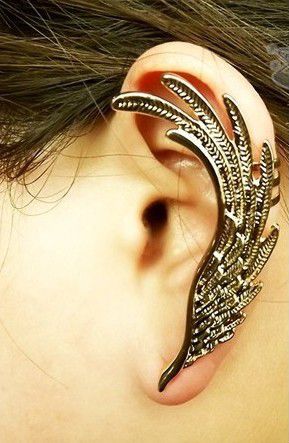 4940 - (1buc) Baza cercel catusa, ear cuff, aripa inger, argintiu antichizat