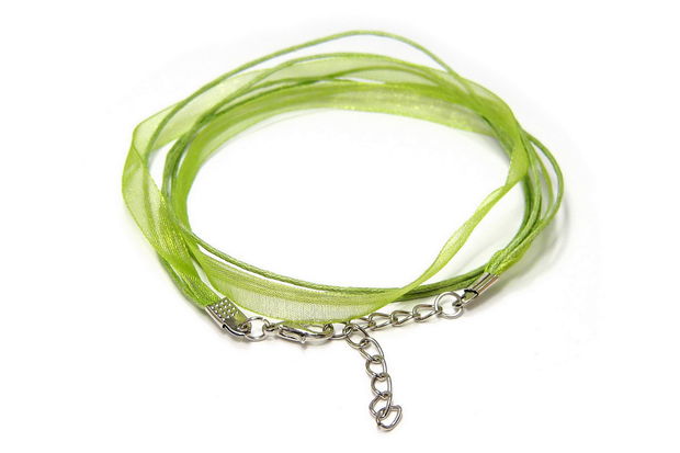 Snur din organza si ata cerata, 415x6 mm, verde