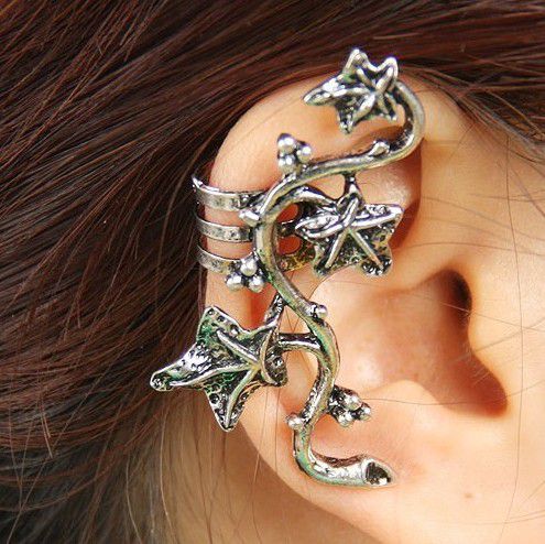 4941 - (1buc) Baza cercel catusa, ear cuff, frunze iedera, argintiu antichizat