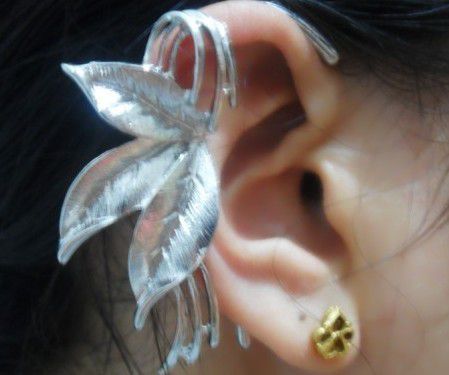 4367 - (1buc) Baza cercel armura, ear cuff, frunze, bronz