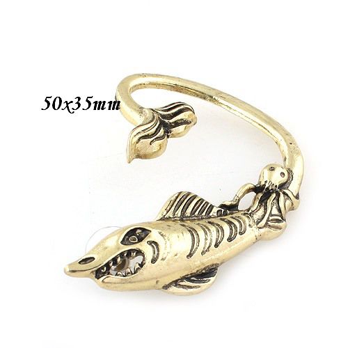 4948 - (1buc) Baza cercel catusa, ear cuff, rechin, bronz