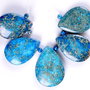 4985 - SET, 5 piese, sediment marin, bleu albastru, beige, pandantiv