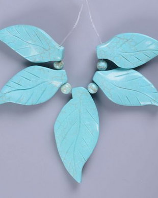 4987 - SET, 5 piese, howlite turcoaz, frunze, pandantiv