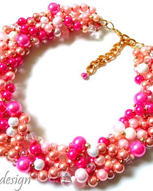 Colier impletit roz-fuchsia
