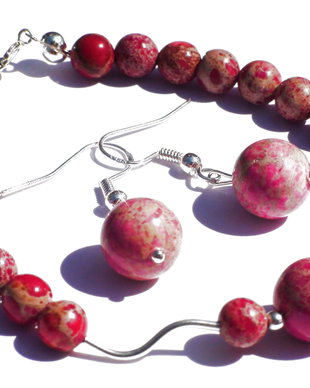 Bratara si cercei din Argint 925 si Jasp / Regalit roz - BR085, CE085