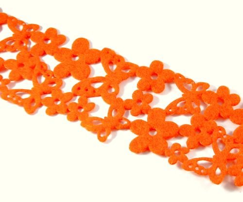5056 - Banda decorativa din fetru, fluturi, flori, orange, 100cm