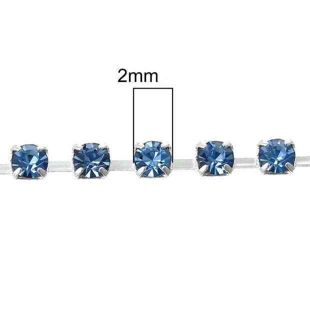 (50cm) Lant argintiu cu strasuri rhinestone 2x2mm (SALAK 027)