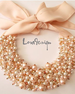 Colier statement roz pastel/ ivory cu funda
