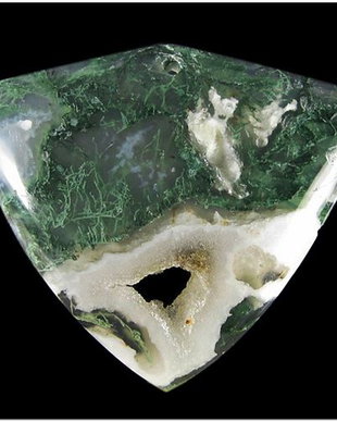 5097 # Pandantiv, agata moss, verde alb, triunghi, 48x41x6mm